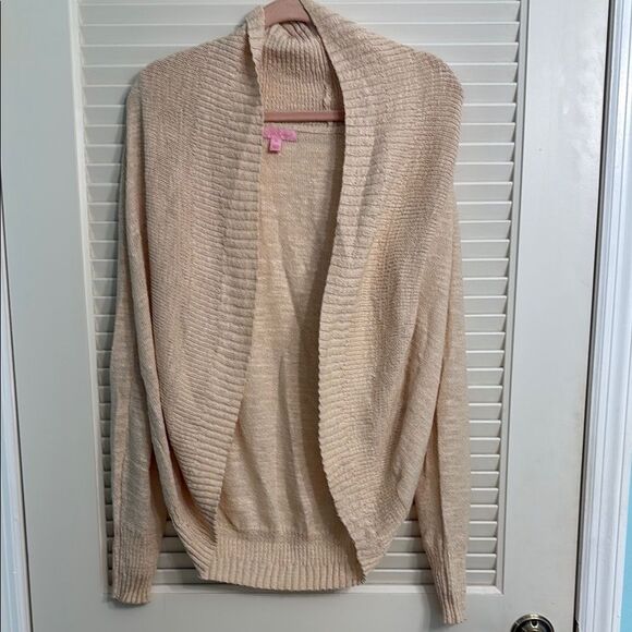 Lilly Pulitzer Amalie Open Front Cardigan Oatmeal Cream Size Medium - Picture 2 of 4
